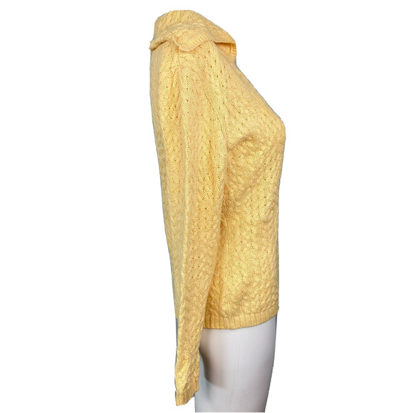 Talbots Sweater Womens Sz P Petite Yellow Cotton Cable Knit V Neck Collared - Picture 2 of 9